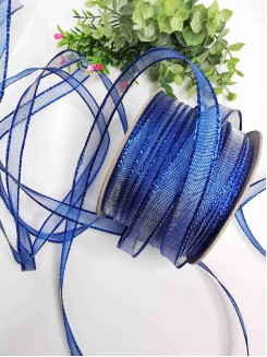 Лента декоративная с проволокой по краям 1,5см. (синий), 5 метров